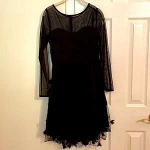 Eva by Eva Franco size 4 black mesh/embroidered long sleeve dress floral/lace